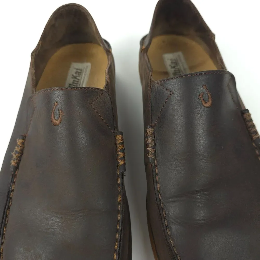 OLUKAI Moloa Leather Slip On Shoes Beachy Boho Coastal Hawaiian VSCO Casual 10.5